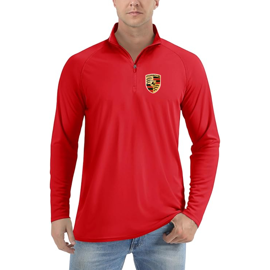 Men’s Porsche Car - Lightweight Quarter-Zip Athletic Shirt – Long Sleeve Polyester Wear